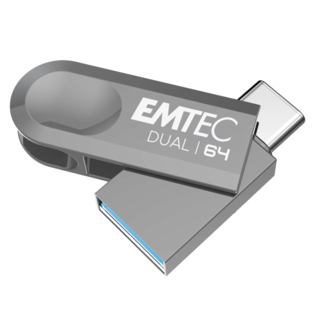 EMTEC - Clé USB 3.2 USB-A Type-C Dual D280 ECMMD64GD283 - Flash Drive Compatibilité Universelle USB 3.2 - Lecture 80Mo/s, Écritu