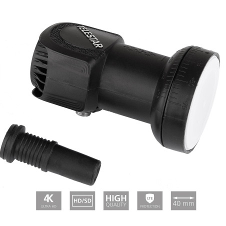 TELESTAR SKYSINGLE HC LNB – LNB Universel (pour 1 utilisateur, diamètre du Feed 40 mm, Facteur de Bruit 0,1 DB) – Noir