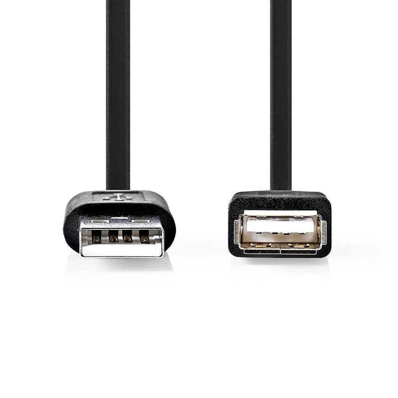 NEDIS Câble USB - USB 2.0 - USB-A mâle - USB-A femelle - 480 Mbps - Nickelé - 0,20 m - Rond - PVC - Noir - Boîte