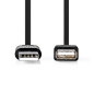 NEDIS Câble USB - USB 2.0 - USB-A mâle - USB-A femelle - 480 Mbps - Nickelé - 0,20 m - Rond - PVC - Noir - Boîte