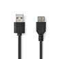 NEDIS Câble USB - USB 2.0 - USB-A mâle - USB-A femelle - 480 Mbps - Nickelé - 0,20 m - Rond - PVC - Noir - Boîte
