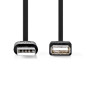 NEDIS Câble USB - USB 2.0 - USB-A mâle - USB-A femelle - 480 Mbps - Nickelé - 0,20 m - Rond - PVC - Noir - Boîte