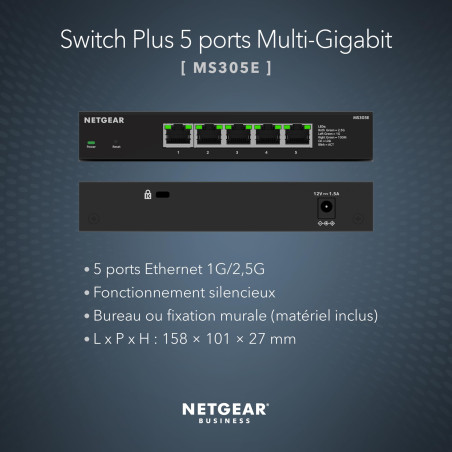 NETGEAR (MS305E) Switch Plus 5 Ports Multi-Gigabit Ethernet - manageable avec 5 x 1G/2,5G, Bureau ou Fixation Murale et Protecti