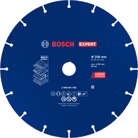 Bosch 1x Disques à tronçonner EXPERT Carbide Multi Wheel (pour Bois dur, Bois clouté, Ø 230 mm, Professional Accessoire Grande m