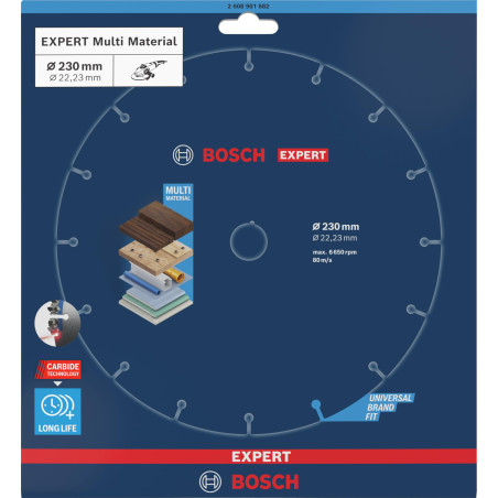 Bosch 1x Disques à tronçonner EXPERT Carbide Multi Wheel (pour Bois dur, Bois clouté, Ø 230 mm, Professional Accessoire Grande m