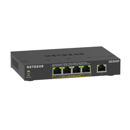 NETGEAR Switch 5 Ports Gigabit Ethernet PoE (GS305PV3) - avec 4 PoE+ à 63 W, Montage sur Un Bureau ou en Rack, Ultra Silencieux