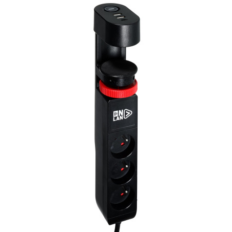 ONLAN Multiprise Power Desk Station Noir Multiprise de Bureau avec USB avec Interrupteur Câble 2M