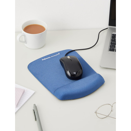 Fellowes - Tapis de Souris - Repose Poignet PlushTouch™ - Mousse Mémoire de Forme - Bleu - 1 Unité