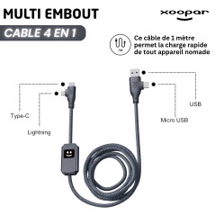 Xoopar - ALLURE Câble de Charge Rapide Multi USB 4 en 1 - Chargeur Universel en Plastique Recyclé - Connecteurs USB, USB-C et Li