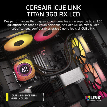CORSAIR iCUE Link Titan 360 RX LCD Refroidisseur Liquide pour CPU – Chambre de Refroidissement FlowDrive – Intel LGA 1851/1700, 