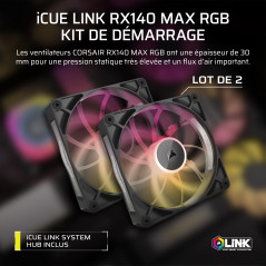CORSAIR iCUE Link RX140 Max RGB 140mm PWM Ventilateur Épaiss avec iCUE Link System Hub – Pression Statique Élevée – Palier à Dôm