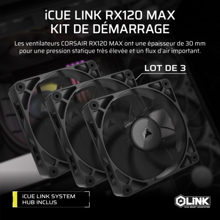 CORSAIR iCUE Link RX120 Max 120mm PWM Ventilateur Épaiss avec iCUE Link System Hub – Pression Statique Élevée – Liquid Crystal P