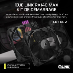 CORSAIR iCUE Link RX140 Max 140mm PWM Ventilateur Épaiss avec iCUE Link System Hub – Pression Statique Élevée – Liquid Crystal P