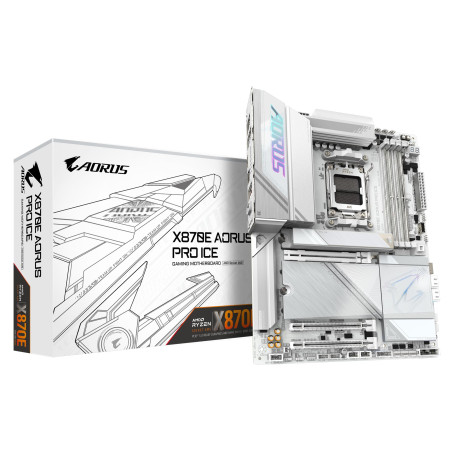 GIGABYTE Carte mère X870E AORUS Pro Ice - Prend en Charge Les processeurs AMD Ryzen 9000, VRM numérique 16+2+2 Phases, jusqu'à 8