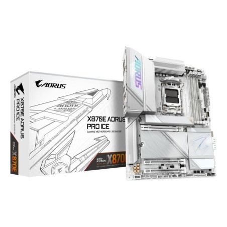 GIGABYTE Carte mère X870E AORUS Pro Ice - Prend en Charge Les processeurs AMD Ryzen 9000, VRM numérique 16+2+2 Phases, jusqu'à 8