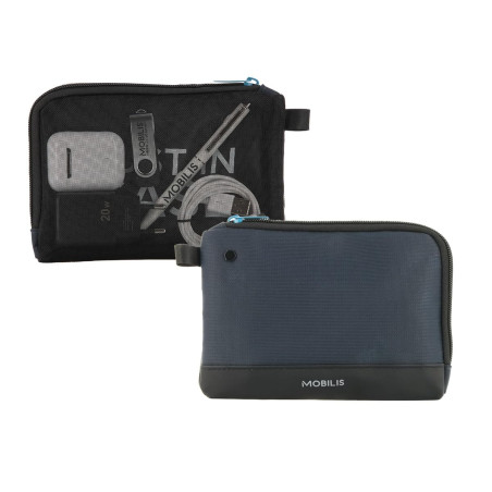 MOBILIS Pochette pour Câbles et Accessoires, Sac de Rangement pour Voyage/Bureau, Finition Bi-matière 40% Recyclé, Contenu Visib