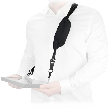 MOBILIS Bandoulière Universelle avec Système de Détachement de Sécurité & Poche de Rangement Extensible, 2 Points A'accroche, Sa
