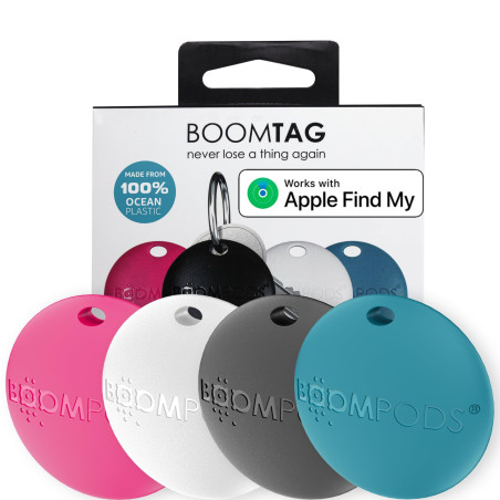 Boompods Boomtag Traceur Tag - Paquet de 4, Smart Traceur Bluetooth Compatible avec Apple Find My, Étanche IPX5, Localisateur d