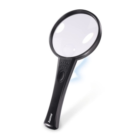 Hama Loupe de Lecture à LED Basic 90 LED (1 unité, grossissement x4, diamètre de 90 mm, Taille de 94 mm x 202 mm x 16 mm) Noir/T