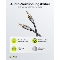 goobay 65276 Câble AUX stéréo audio de 3,5 mm/câble jack pour écouteurs, autoradio, PC, tablette, câble haut-parleur/connexion p