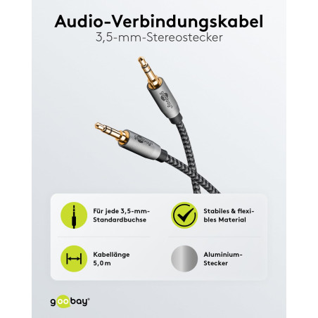 goobay 65276 Câble AUX stéréo audio de 3,5 mm/câble jack pour écouteurs, autoradio, PC, tablette, câble haut-parleur/connexion p