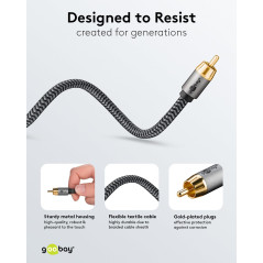 goobay 65296 Câble RCA mono 2m / Câble audio pour subwoofers Hi-Fi/Câble textile flexible/Câble coaxial numérique/Connexions pla