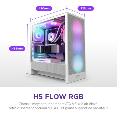 NZXT H5 Flow RGB - Boîtier de PC Gaming Compact Moyen Tour ATX - Flux d'air élevé - F360 RGBCore (CV) Inclus - Support de radiat