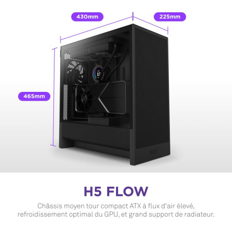NZXT H5 Flow - Boîtier de PC Gaming Compact Moyen Tour ATX - Flux d'air élevé - 2 × Ventilateurs de 120 mm Inclus - Support de r