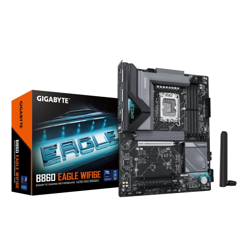 GIGABYTE B860 Eagle WIFI6E Carte mère - Processeurs Intel Core Ultra, VRM 12+1+2+1 Phases, jusqu'à 9066MHz DDR5, 1xPCIe 5.0 + 2x GIGABYTE B860 Eagle WIFI6E Carte mère - Processeurs Intel Core Ultra, VRM 12+1+2+1 Phases, jusqu'à 9066MHz DDR5, 1xPCIe 5.0 + 2x