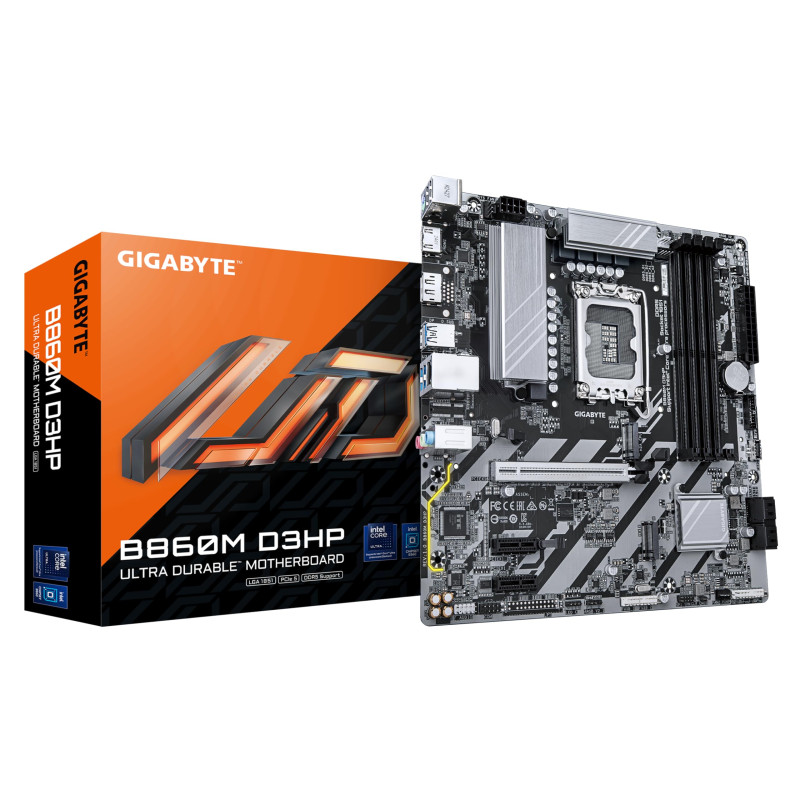 GIGABYTE B860M D3HP Carte mère - Processeurs Intel Core Ultra, VRM 4+1+2+1 Phases, jusqu'à 9066MHz DDR5, 2xPCIe 4.0 M.2, LAN GbE GIGABYTE B860M D3HP Carte mère - Processeurs Intel Core Ultra, VRM 4+1+2+1 Phases, jusqu'à 9066MHz DDR5, 2xPCIe 4.0 M.2, LAN GbE