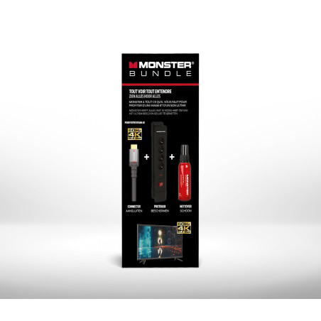 MONSTER - Pack Accessoires complet TV 4K HDR - Câble HDMI 4K 22,5Gbps - 1,8 m + Screenclean 60 ml + Power 4 Prises