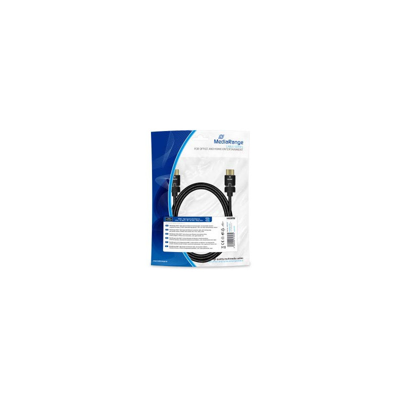 MediaRange MRCS197 HDMI Câble de Connexion 2m Gaine Textile 18GB Noir MediaRange MRCS197 HDMI Câble de Connexion 2m Gaine Textile 18GB Noir