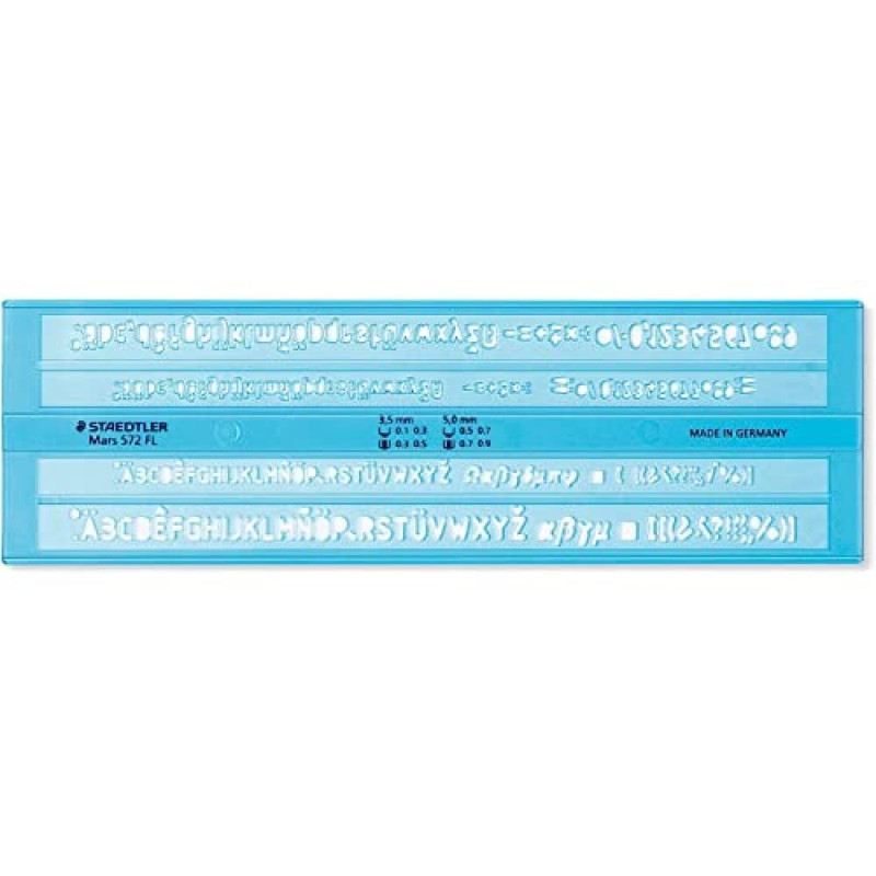 Staedtler Mars 572 S - Trace-Lettres Plastique Bleu Transparent Hauteur De Lettre 3, 5 Mm Et 5 Mm Staedtler Mars 572 S - Trace-Lettres Plastique Bleu Transparent Hauteur De Lettre 3, 5 Mm Et 5 Mm