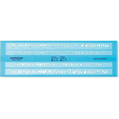 Staedtler Mars 572 S - Trace-Lettres Plastique Bleu Transparent Hauteur De Lettre 3, 5 Mm Et 5 Mm