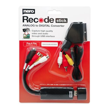Nero Recode Stick | VHS vers USB Convertisseur | Numériser VHS soi-même | Capture Vidéo Analogique vers Numérique | S-VHS | Hi8