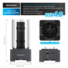 GRAUGEAR Station d'accueil SSD M.2 NVMe 40 Gbit/s, Base d'accueil Externe USB 4 avec Ventilateur de Refroidissement, Prise en Ch