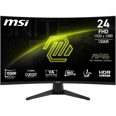 MSI MAG 244C Écran Gaming incurvé 24'' FHD 1500R, Dalle VA 1920 x 1080, 180 Hz, 1ms, AMD FreeSync, DP 1.2a, HDMI 2.0b CEC, sans