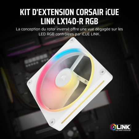 CORSAIR iCUE Link LX140-R RGB 140mm PWM Ventilateur Inversé – Ventilateur Individuel – Faible Bruit, CORSAIR Palier à Dôme Magné