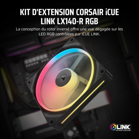 CORSAIR iCUE Link LX140-R RGB 140mm PWM Ventilateur Inversé – Ventilateur Individuel – Faible Bruit, CORSAIR Palier à Dôme Magné