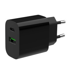 Gembird Chargeur Rapide Universel USB 2 Ports - USB-C + USB-A, 20 W, Design Compact, Noir