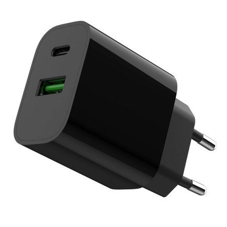 Gembird Chargeur Rapide Universel USB 2 Ports - USB-C + USB-A, 20 W, Design Compact, Noir