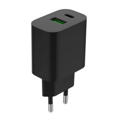 Gembird Chargeur Rapide Universel USB 2 Ports - USB-C + USB-A, 20 W, Design Compact, Noir