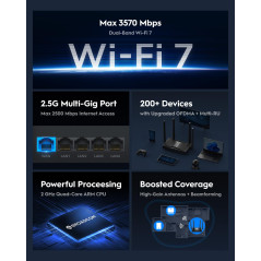 Cudy Routeur Wi-FI 7 Double Bande BE3600, Vitesses Ultra-Rapides, Connectivité Multi-Gigue 2,5 G, Couverture Étendue, Lisse Et S