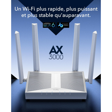 Cudy WR3000E AX3000 Routeur Gigabit Wi-Fi 6 maillé double bande, MU-MIMO, OFDMA, WireGuard, OpenVPN, WPA3, Cudy Mesh et APP pris