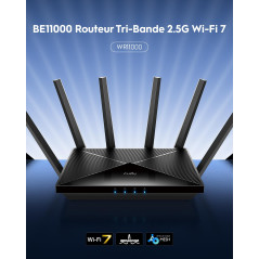 Cudy Routeur Wi-Fi 7 BE11000 tri-bande, 6 flux 10 Gbit/s, 4 ports 2,5 G, jusqu'à 11 000 Mbps, serveur et client VPN, application