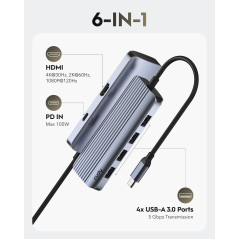 Cudy UH500 Hub USB C pour ordinateur portable/PC, adaptateur multiport Gigabit USB 3.2, HDMI 4K, 30 Hz, compatible avec les syst