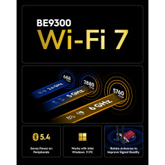 Cudy WiFi 7 BE9300 WE9300 Carte WiFi PCIe pour PC, Tri-Bande 6 GHz, Chipset Intel BE200, Bluetooth 5.4, WPA3, Installation Facil