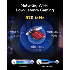 Cudy WiFi 7 BE9300 WE9300 Carte WiFi PCIe pour PC, Tri-Bande 6 GHz, Chipset Intel BE200, Bluetooth 5.4, WPA3, Installation Facil