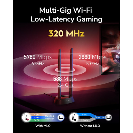 Cudy WiFi 7 WE9300S Carte WiFi PCIe pour PC, Tri-Bande 6 GHz, Intel BE200, Bluetooth 5.4, Antennes Haut Gain, Facile à Installer