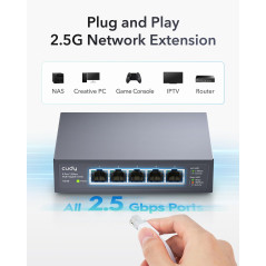 Cudy Commutateur Ethernet Multi-Gigabit à 5 Ports, RJ45 2,5 Gbit/s, Détection De Boucle, Économie D'énergie 802.3az, Support De 
